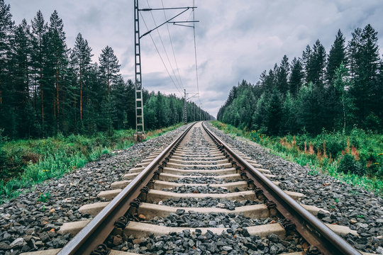 Finland, Railroad tracks whit electricity grid for the locomotives