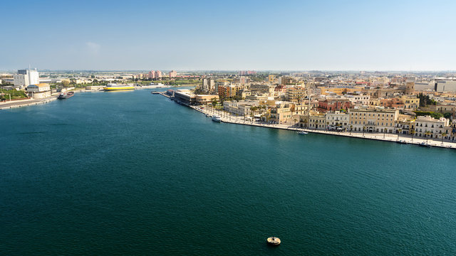 Entrance to the commercial port of Brindisi (Italy)