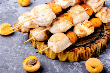 Bbq turkey meat on wooden skewers