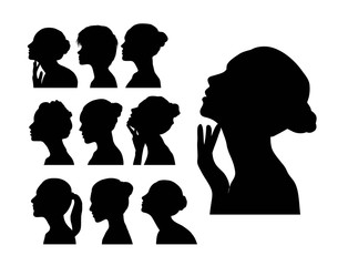 Silhouette of Woman's Profile with Curly Hair, art vector design