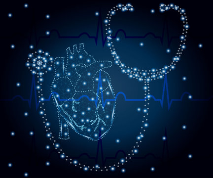 stethoscope, heart, polygon, blue ECG 2