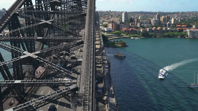 Traffic on Sydney Harbour bridge. Overlook view