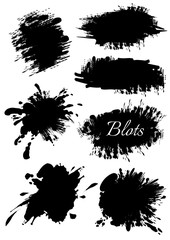 Set of blots of different shapes. Black blots. Collection brush set for Illustrator. Vector illustration.