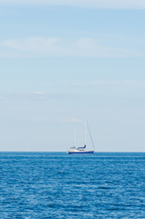 Fototapeta premium Seascape with white yacht on the sea in Odesa