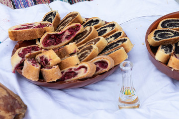 Homemade strudel served on picnic