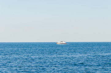 Seascape with white yacht on the sea in Odesa