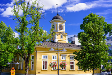 Sightseeing of Lappeenranta. Old wooden town hall in the historical center of the city, Finland