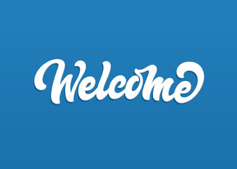 Welcome vector text logo. Handmade lettering in freehand style.