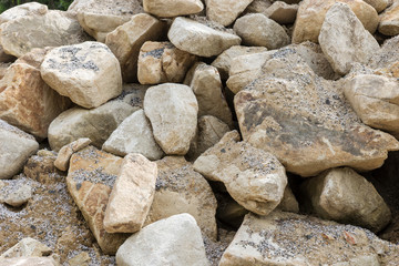 Heap with big stones. Pile of boulders and rocks