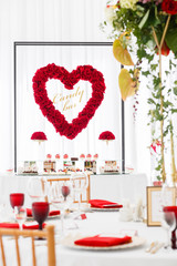 Candy bar with a lot of desserts, meringue, cupcake, fruit and sweet cakes. Sweet table for birthday or wedding.