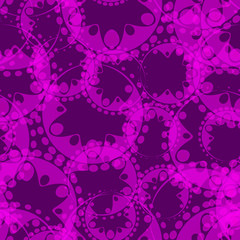 Vector abstract purple seamless pattern of gears and flowers.