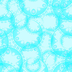 Vector abstract seamless gentle pattern of blue tentacles and flowers for fabric or paper.