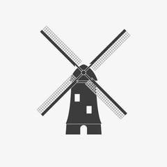 Windmill icon. Mill black silhouette. Holland and the Netherlands symbol. Vector illustration.