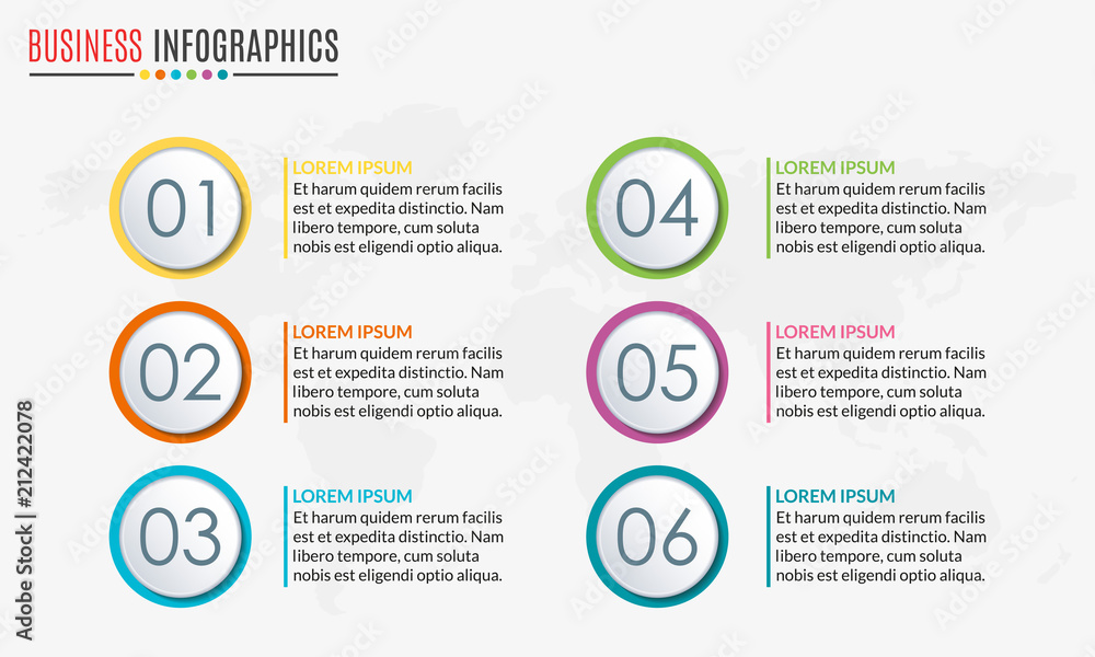 Poster menu template with circular diagram set or pie chart. 6 steps, options, stages or levels. layout wor