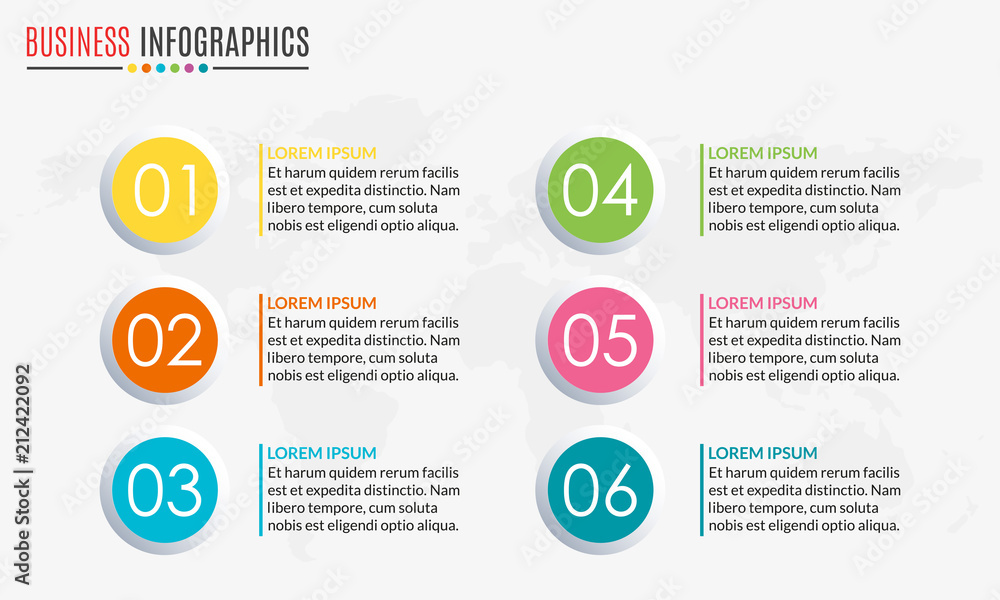Poster menu template with circular diagram set or pie chart. 6 steps, options, stages or levels. layout wor