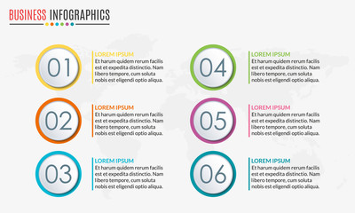 Menu template with circular diagram set or pie chart. 6 steps, options, stages or levels. Layout workflow. Modern business infographics design elements. Vector illustration.