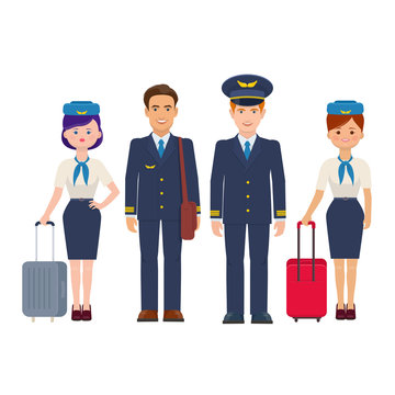 Group of pilots and flight attendants with luggage