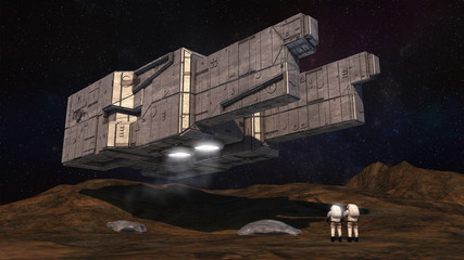 3D rendering. Futuristic alien Spaceship