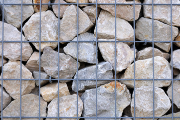 close-up of a gabion wall