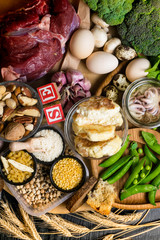 Natural products and ingredients containing selenium, dietary fiber and minerals, concept of healthy nutrition