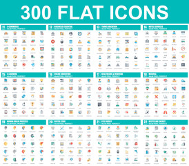 Simple set of vector flat icons. Contains such Icons as Business, E-commerce, Travel, Vacation, Education, Learning, Medical, Healthcare, Ecology. 48x48 Pixel Perfect. Flat pictogram pack.