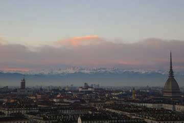 View on the alps and the city from the Monte dei cappuccini in Turin.