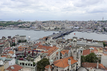 Galatabrücke, Goldenes Horn, Ausblick vom Galataturm, Istanbul, europäischer Teil, Türkei, Asien