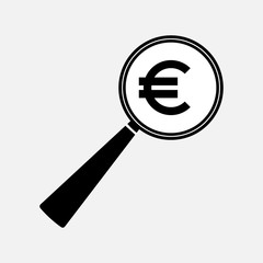 icon symbol of the euro under a magnifying glass, finance