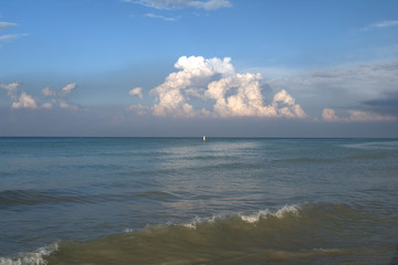 sea,cloud,cumulus,horizon,panorama,sky,water,blue,wave
