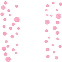 Wedding glitter confetti with dots on isolated backdrop. Shiny random sequins with metallic sparkles. Design with pink wedding glitter for party invitation, banner, greeting card, bridal shower.