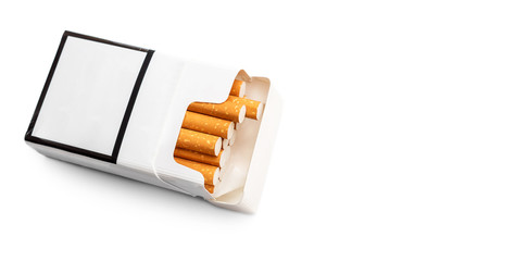 Cigarettes pack on white background. Copy space.