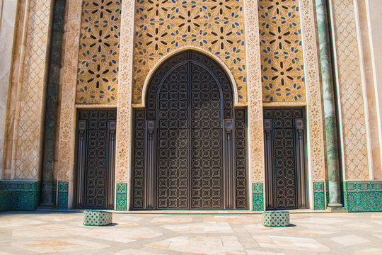 view of Hassan II mosque's big gate - Casablanca, Morocco