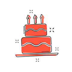 Cartoon birthday cake icon in comic style. Fresh pie muffin sign illustration pictogram. Cake business concept.