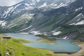 Fototapeta na wymiar Glattalp lake, muotathal, schwyz, the Largest Karst Region in Switzerland.