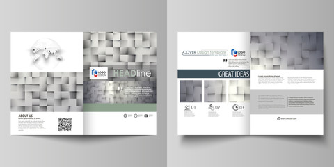 Business templates for bi fold brochure, magazine, flyer, booklet. Cover design template, abstract vector layout in A4 size. Pattern made from squares, gray background in geometrical style.