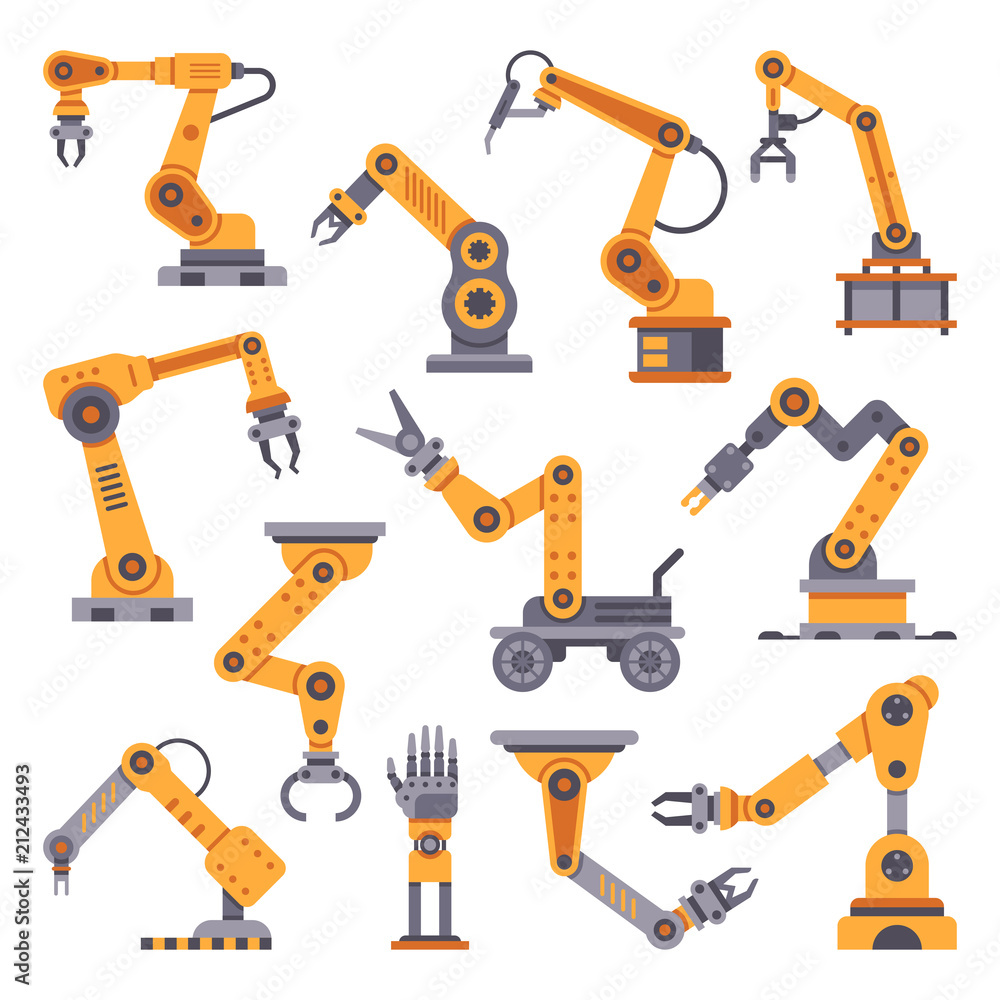 Aufkleber robotic arms set. manufacturing automation technology. industrial robot arm machine. factory assembl