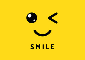 Smile and winking. Happy smiling face, funny wink isolated on yellow background. Laughter and smiles vector banner