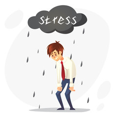 Depressed sad office worker character. Stress at work. Overworked. Vector flat cartoon illustration