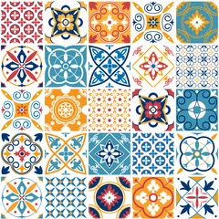 Behang Portugese tegeltjes Portugal naadloze patroon. Uitstekende mediterrane keramische tegeltextuur. Geometrische tegels patronen en muur print texturen vector set