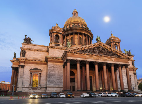 The building of St. Isaac's Cathedral at sunset, St. Petersburg, Russia