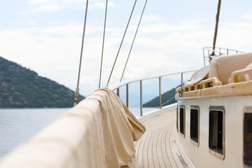 A sea voyage on a yacht. The deck of the ship