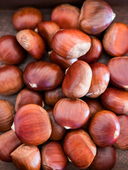 Shiny and ripe chestnuts for Christmas. Fresh and sweet.