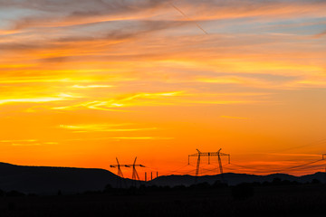 Fototapeta premium power lines at sunset