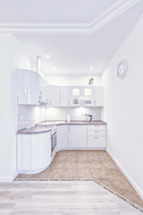 Fototapeta na wymiar Interior of modern kitchen in white.