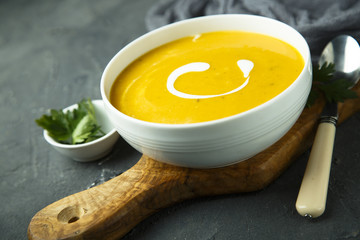 Homemade pumpkin soup with cream