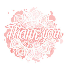 Vector Thank you card. Cute mandala pattern on a watercolor background.