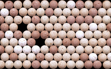 Many dietary pills geometrically arranged, some pills missing. Nutrition supplements for health...