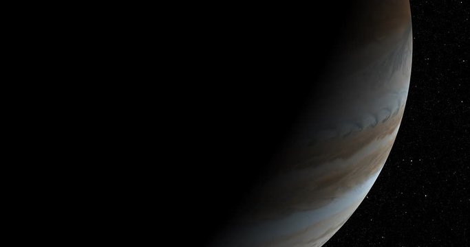 Coming around to the lit side of Jupiter, in medium orbit. Long and slow. Reversible, can be rotated 180 degrees. Elements of this image furnished by NASA.