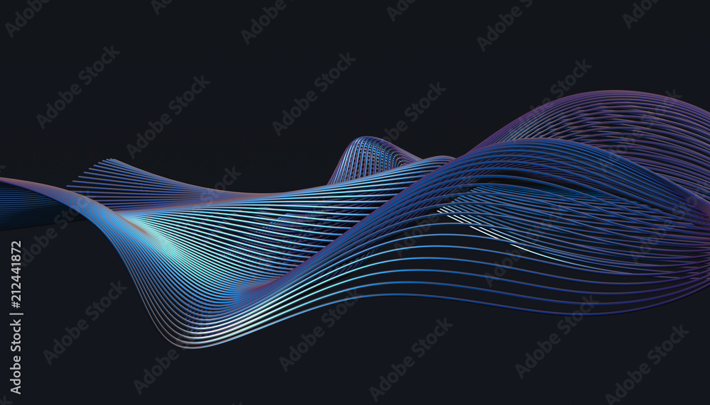 Fototapete abstract 3d rendering of smooth surface with lines. striped modern background design for poster, cov