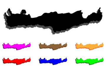 3D map of Crete (Greek islands) - black, purple, orange, brown, red, blue and green - vector illustration